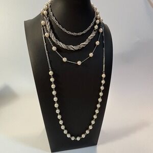 Pearl Necklace Earring Set Vintage Silver Tone  White RMN Roman Signed